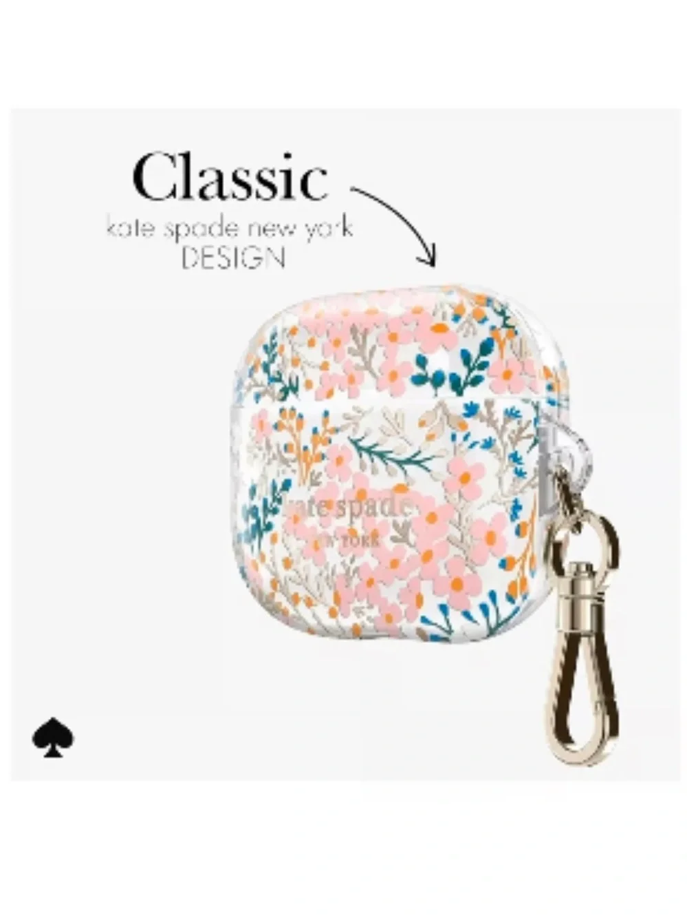 kate spade Clear Floral AirPods Pro Case with Silver Clip. 3rd Generation